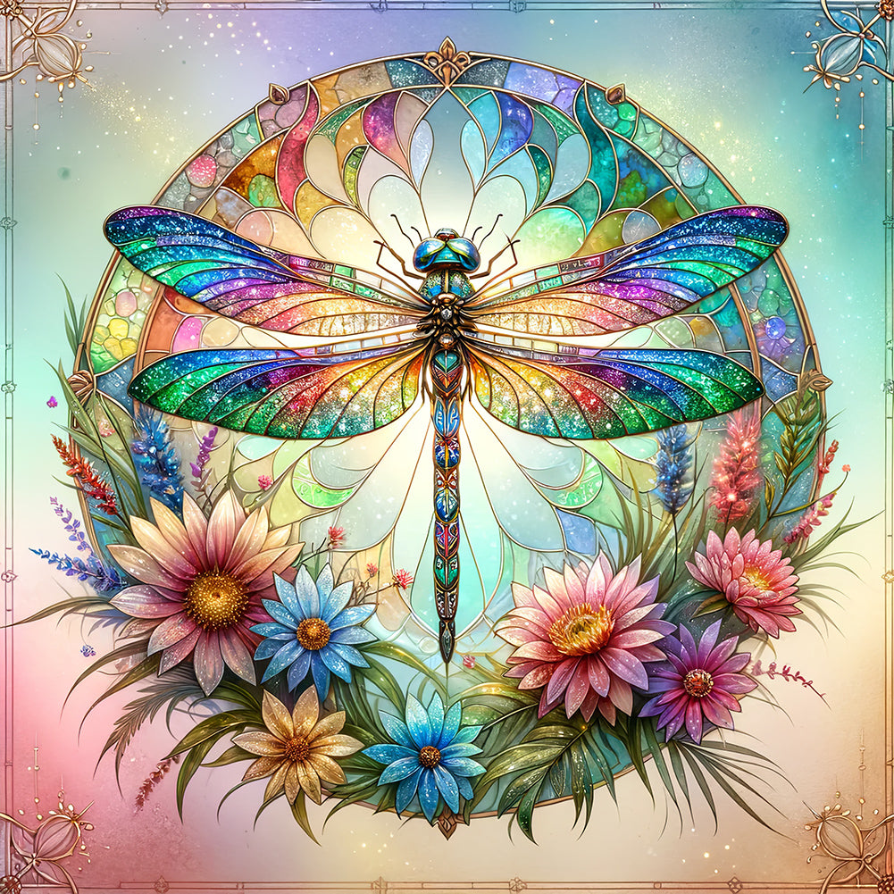 Flowers Dragonfly - Full Round Drill Diamond Painting 30*30CM