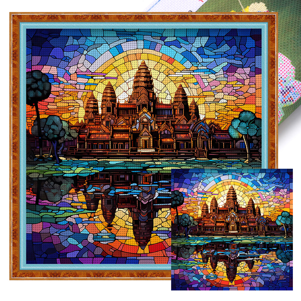 Glass Painting-Angkor Wat, Cambodia - 11CT Stamped Cross Stitch 50*50CM