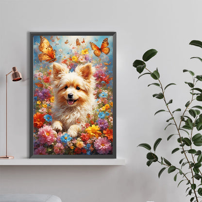 Flowers And Dogs - Full Round Drill Diamond Painting 40*60CM