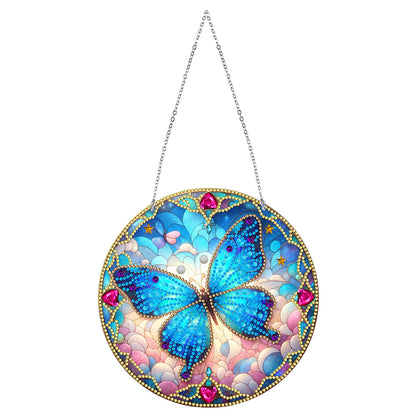 Sun Catcher 5D Diamond Painting Dots Pendant for Office Decor (Blue Butterfly)