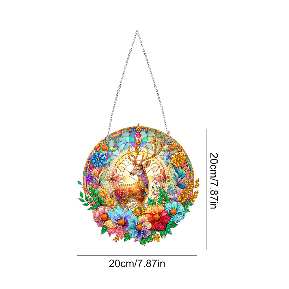 Sun Catcher 5D DIY Diamond Painting Dots Pendant for Office Decor (Flower Moose)