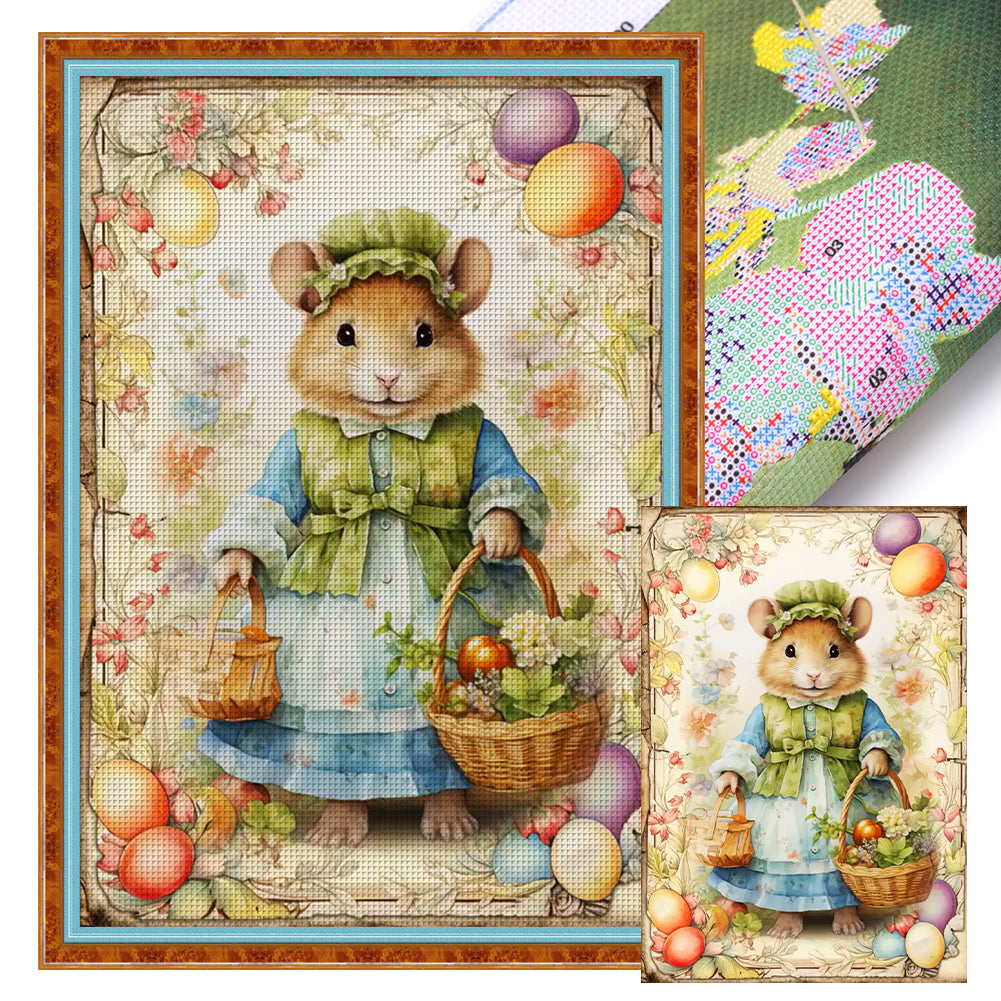 Retro Poster-Easter Egg Mouse - 11CT Stamped Cross Stitch 40*60CM