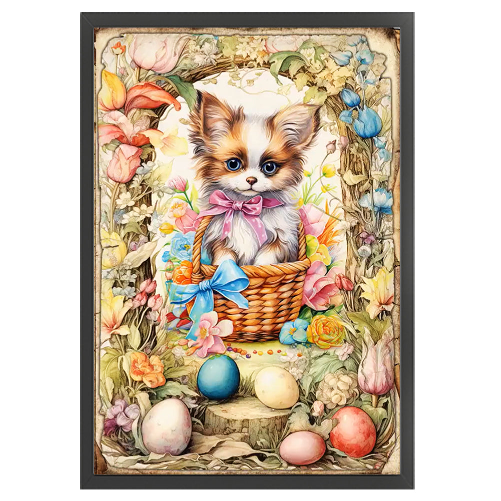 Retro Poster-Easter Egg Puppy - 11CT Stamped Cross Stitch 40*60CM