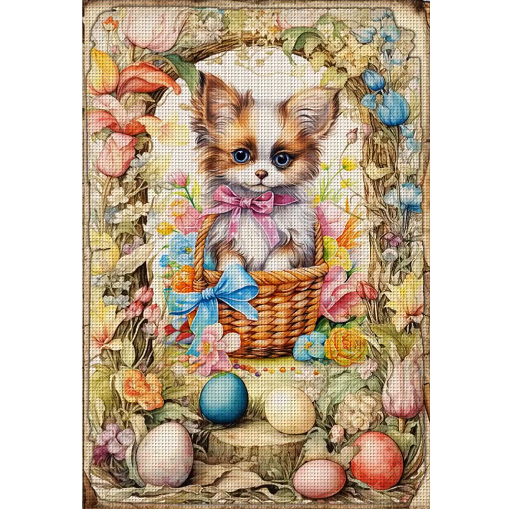 Retro Poster-Easter Egg Puppy - 11CT Stamped Cross Stitch 40*60CM