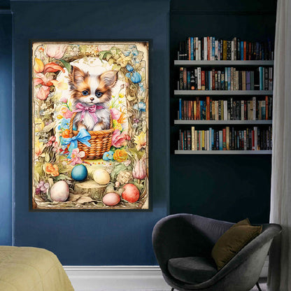 Retro Poster-Easter Egg Puppy - 11CT Stamped Cross Stitch 40*60CM