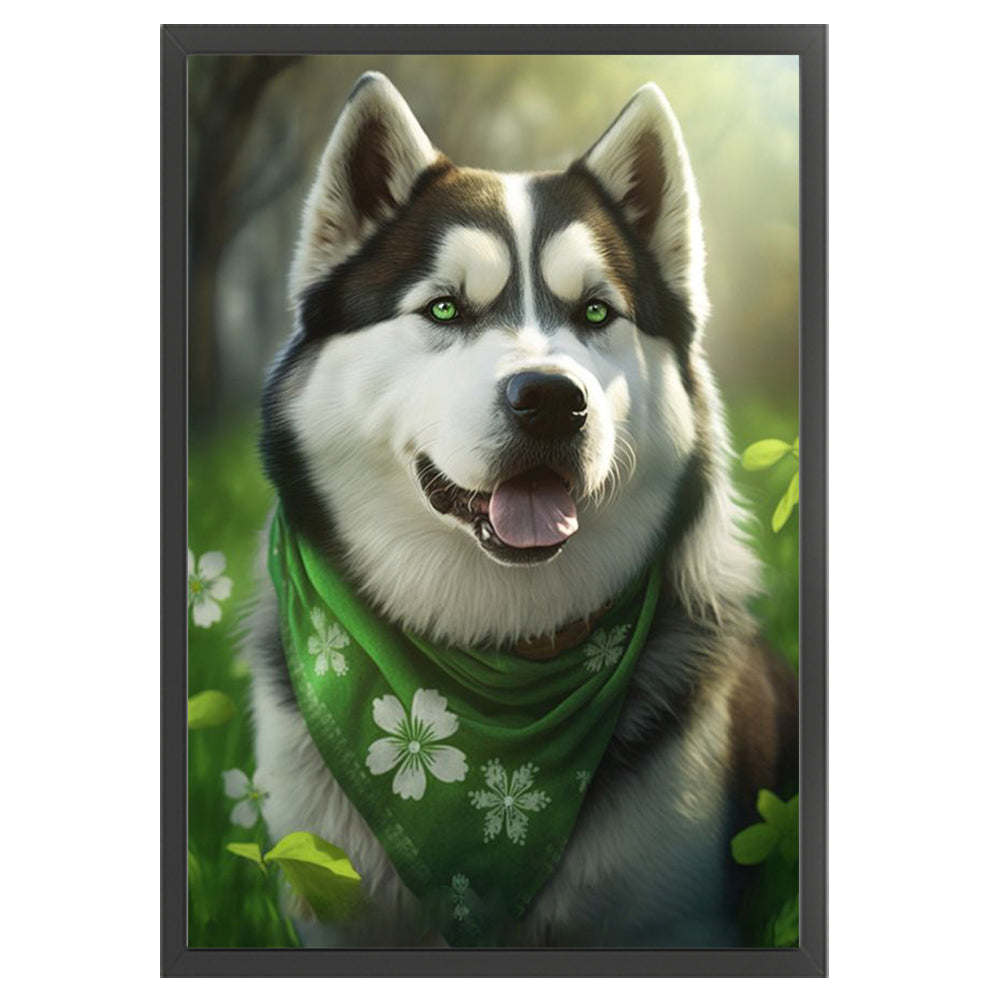 Green Scarf Husky - 11CT Stamped Cross Stitch 40*60CM