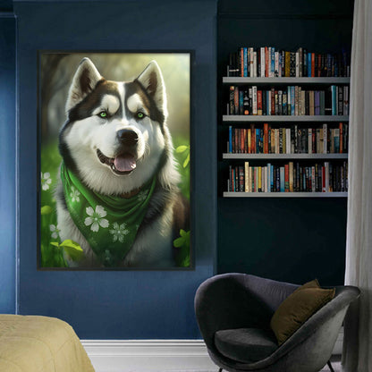 Green Scarf Husky - 11CT Stamped Cross Stitch 40*60CM