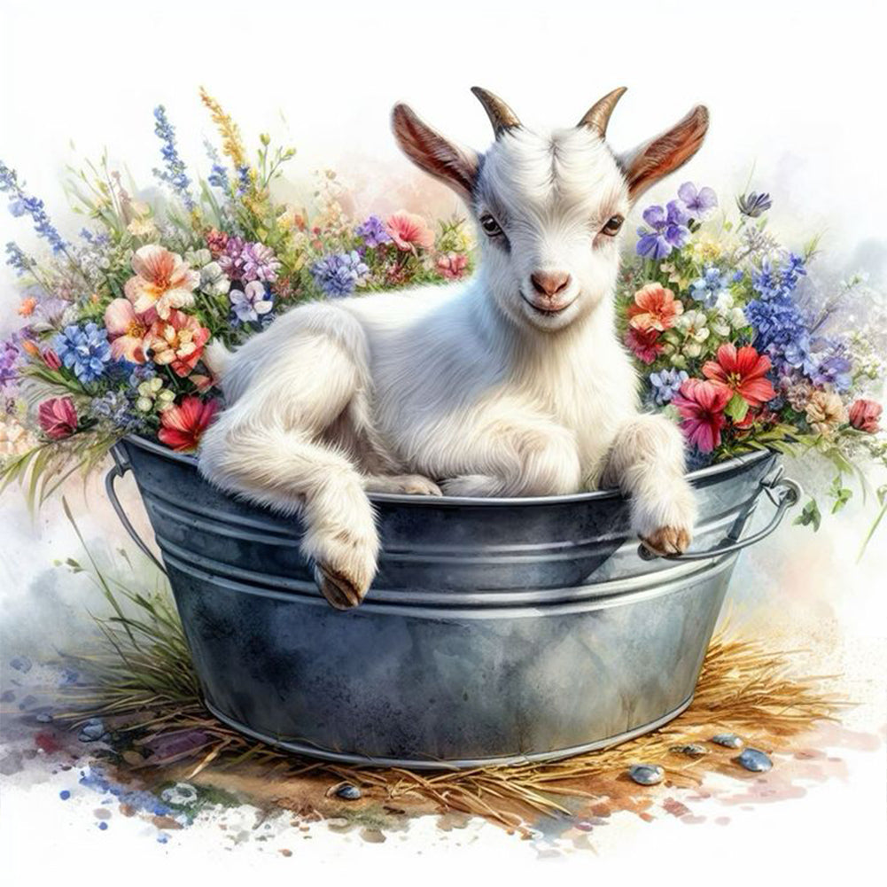 Lamb And Flowers In Iron Basin - Full Round Drill Diamond Painting 30*30CM