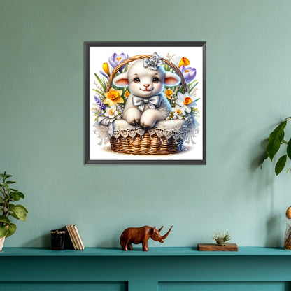Little Lamb In Daffodil Blue - Full Round Drill Diamond Painting 30*30CM