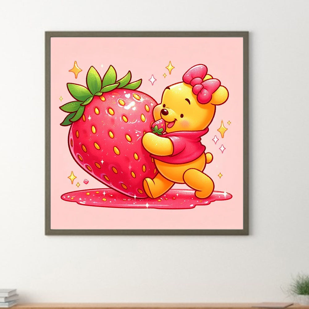 Winnie The Pooh And Strawberries - Full Round Drill Diamond Painting 30*30CM