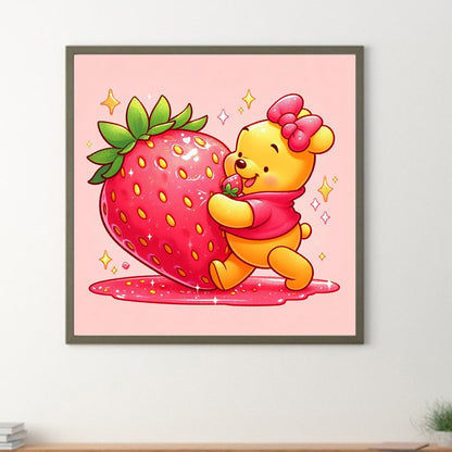 Winnie The Pooh And Strawberries - Full Round Drill Diamond Painting 30*30CM