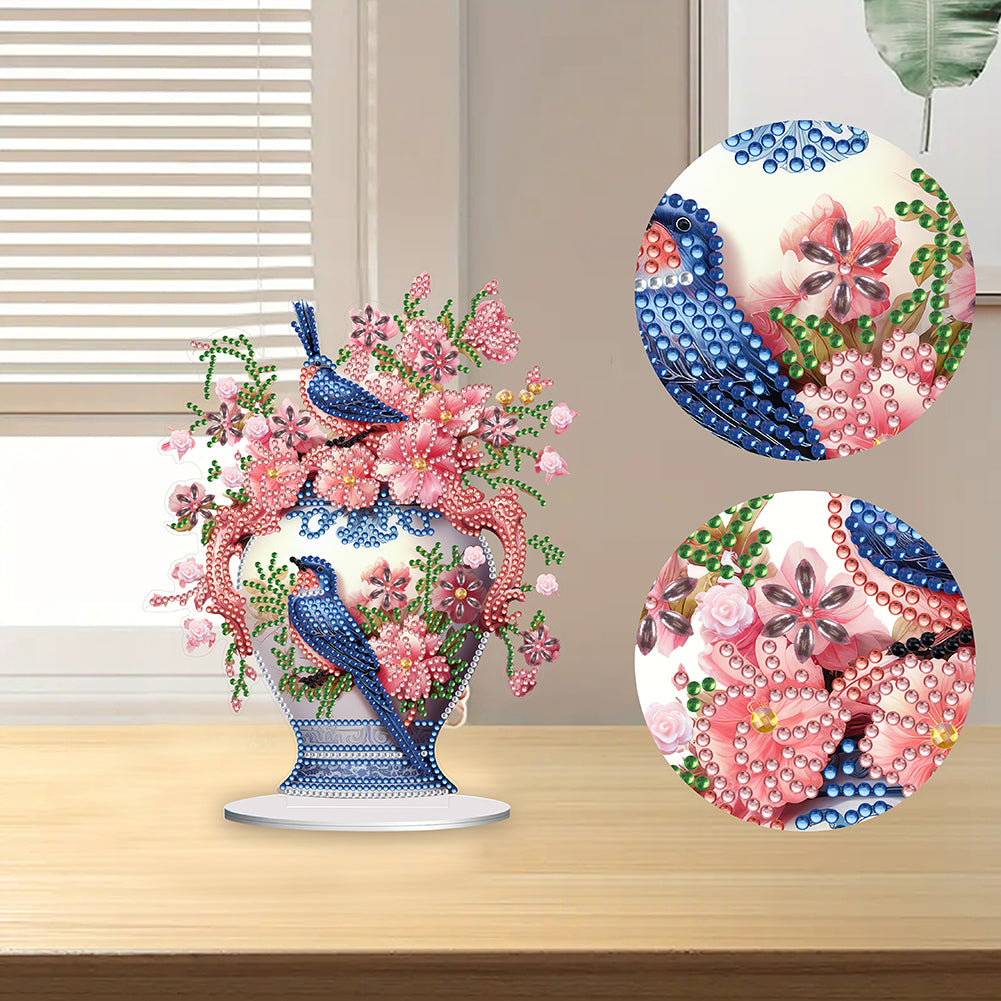 Acrylic Bird Flower Vase Desktop Diamond Painting Art Kits for Home Office Decor