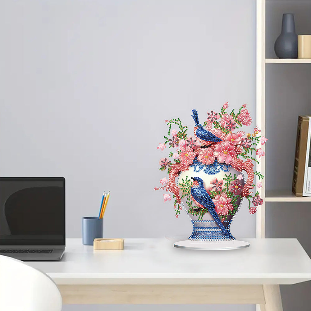 Acrylic Bird Flower Vase Desktop Diamond Painting Art Kits for Home Office Decor