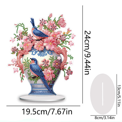 Acrylic Bird Flower Vase Desktop Diamond Painting Art Kits for Home Office Decor