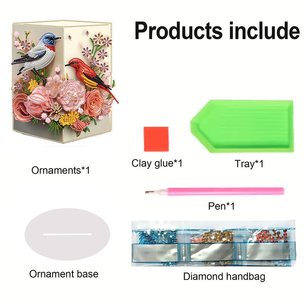 Acrylic Bird Flower Vase Desktop Diamond Painting Art Kits for Home Office Decor