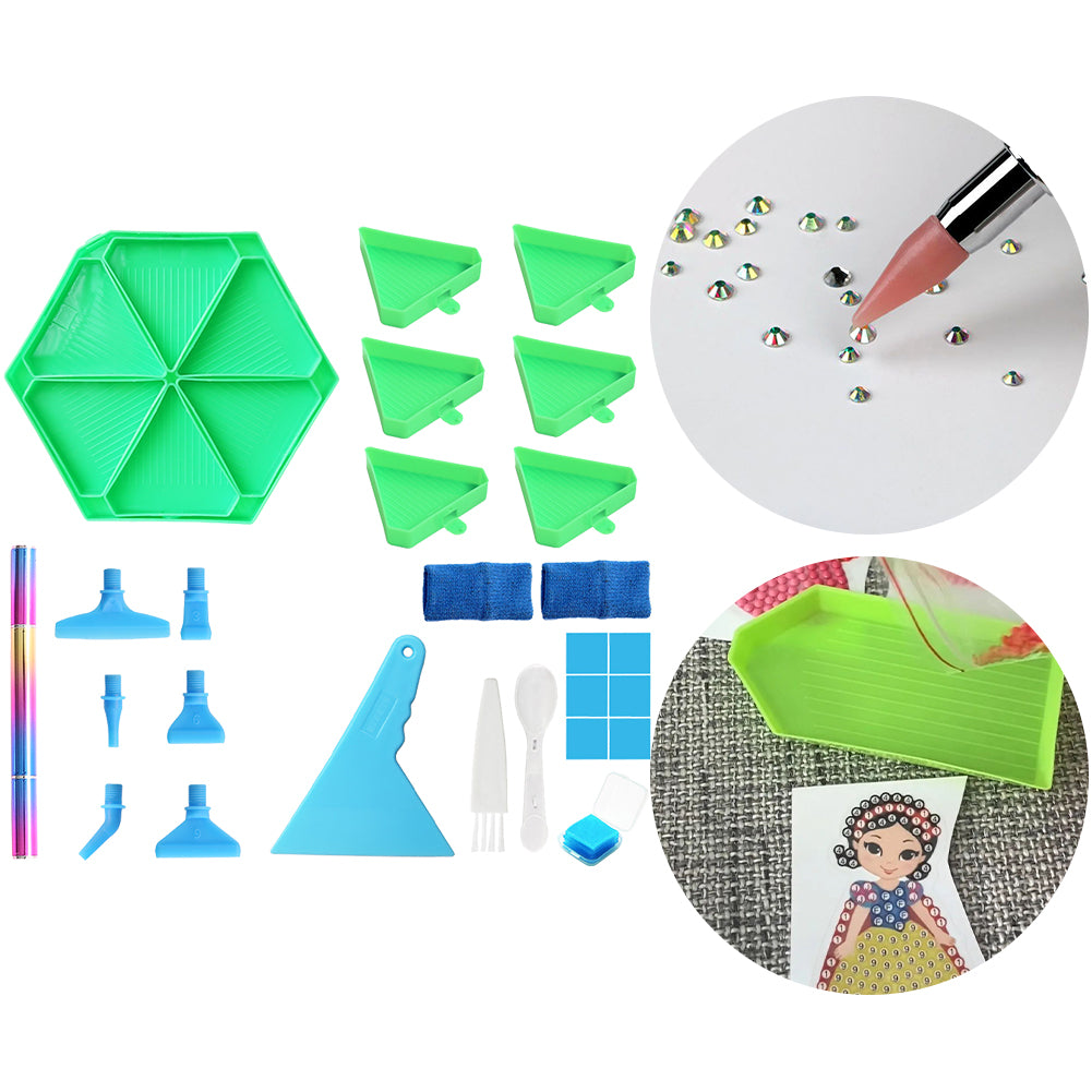 Diamond Painting Tool Accessory Tray Kit with Brush Spoon Glue Clays (Set 2)