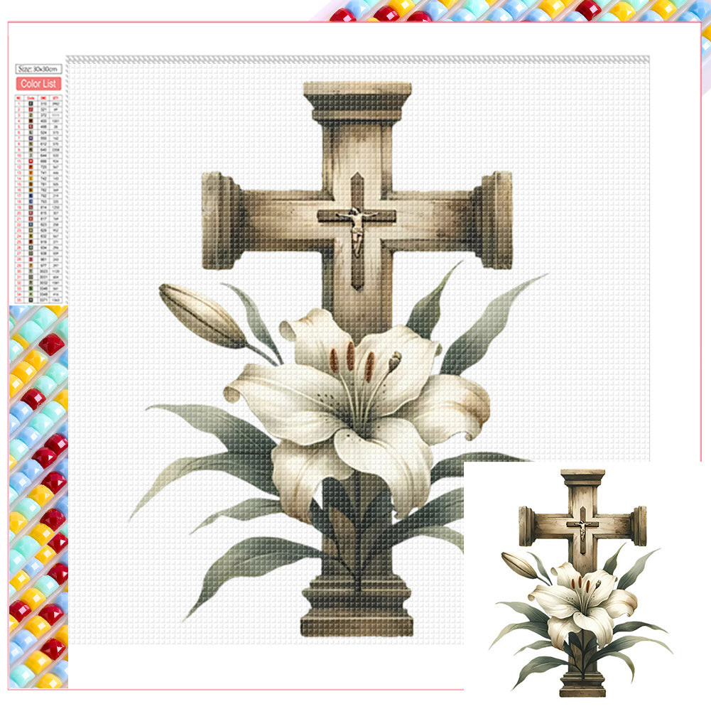 Cross Lily - Full Square Drill Diamond Painting 40*70CM
