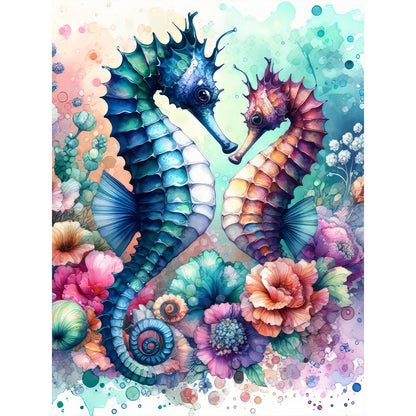 Flowers Seahorse - Full Round Drill Diamond Painting 30*40CM