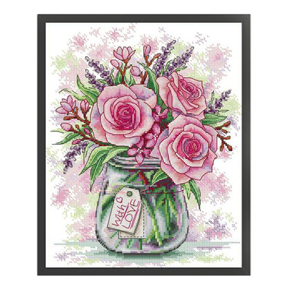 Rose And Lavender - 14CT Stamped Cross Stitch 29*35CM(Joy Sunday)