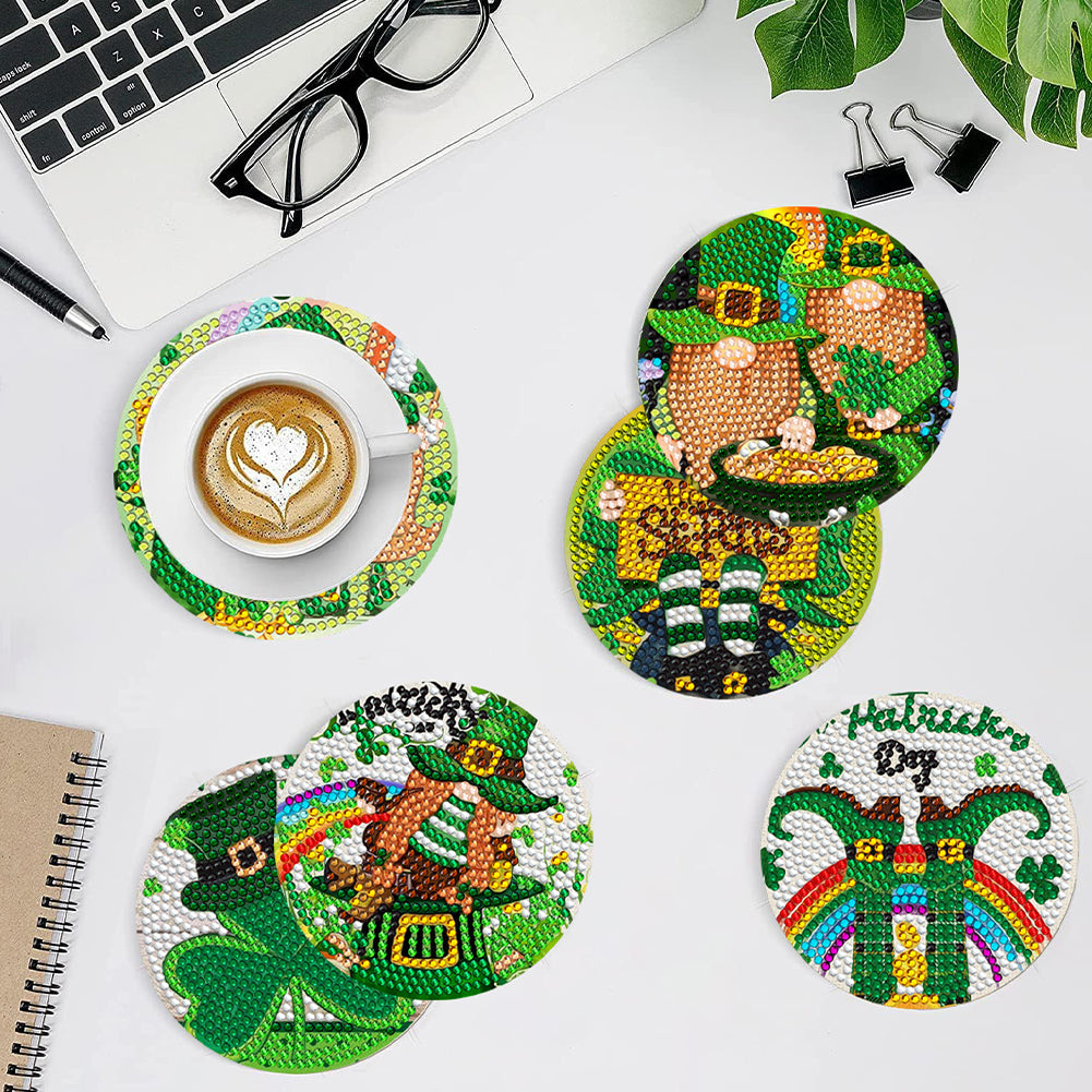 6Pcs Diamond Art Painting Coasters Craft Kit with Holder for Gift (Easter Egg)