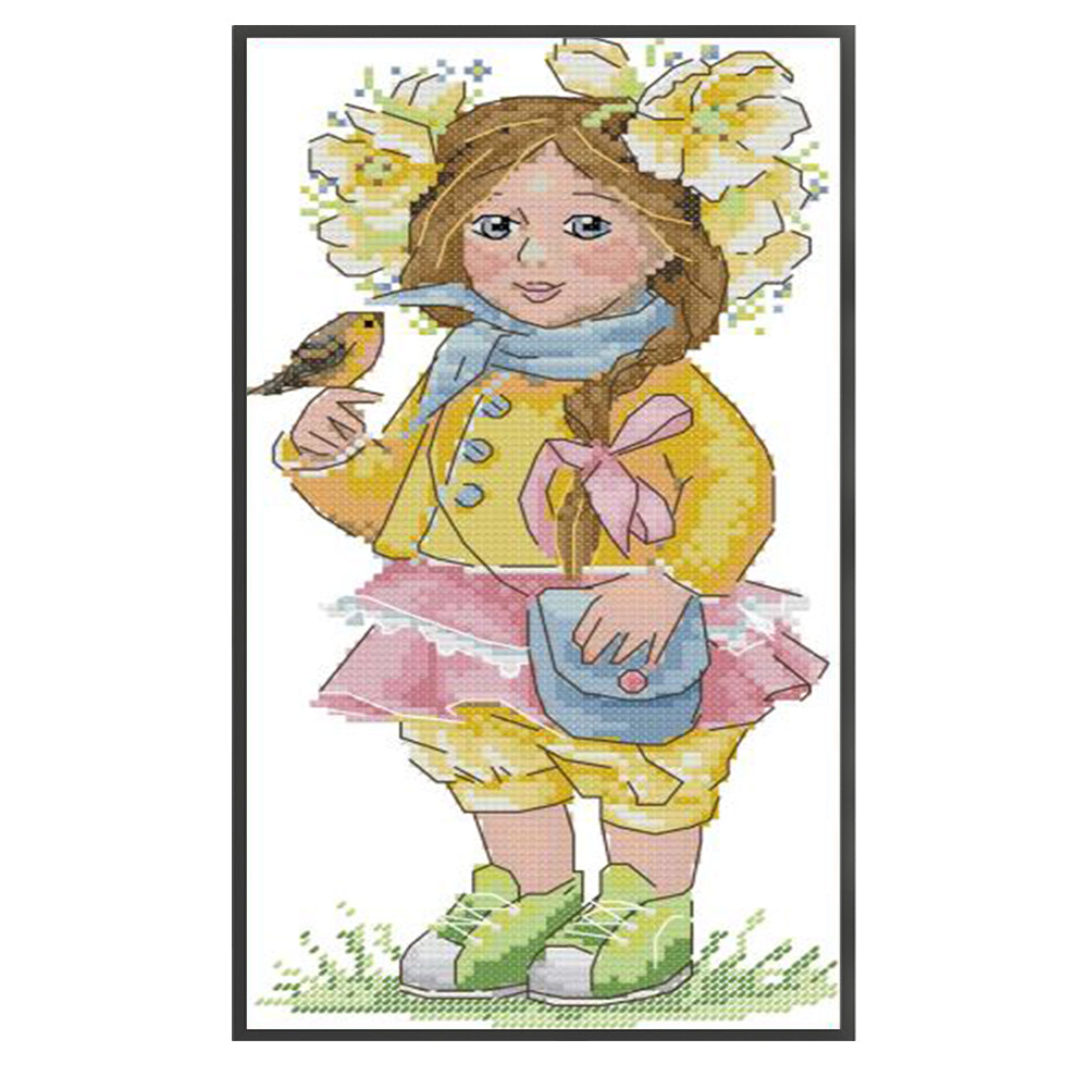 Spring Girl - 14CT Stamped Cross Stitch 17*31CM(Joy Sunday)