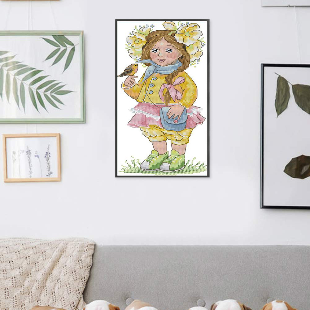 Spring Girl - 14CT Stamped Cross Stitch 17*31CM(Joy Sunday)