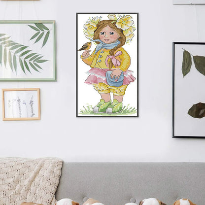 Spring Girl - 14CT Stamped Cross Stitch 17*31CM(Joy Sunday)