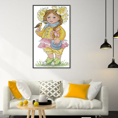 Spring Girl - 14CT Stamped Cross Stitch 17*31CM(Joy Sunday)