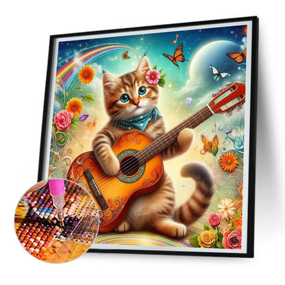 Kitten Playing Guitar - Full Round Drill Diamond Painting 30*30CM