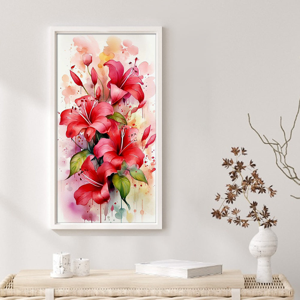 Red Lily - 14CT Stamped Cross Stitch 25*45CM