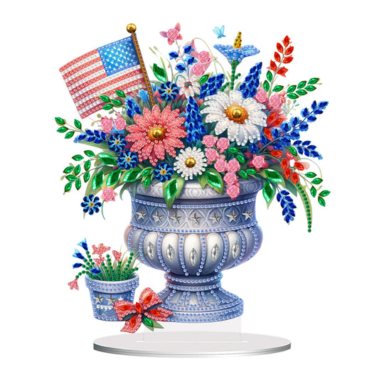 American Flag Special Shape Diamond Painting Desktop Ornament (Flower Vase 1)