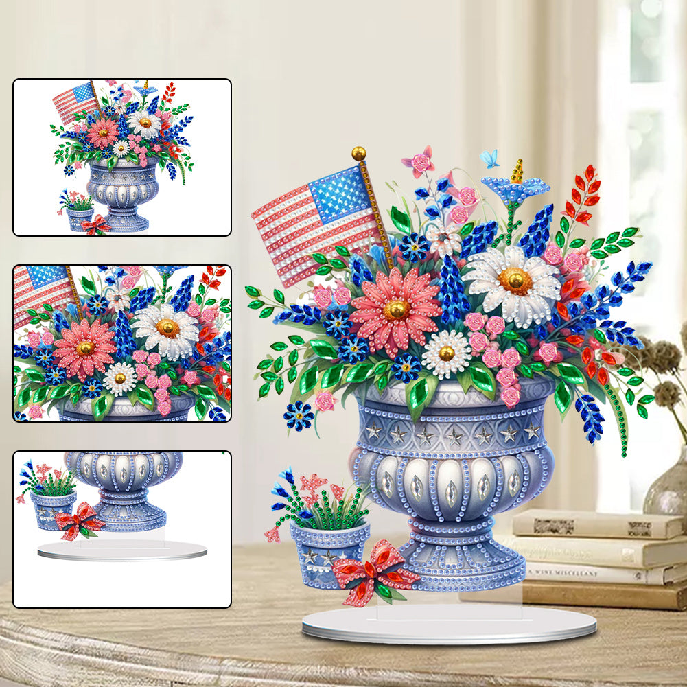 American Flag Special Shape Diamond Painting Desktop Ornament (Flower Vase 1)