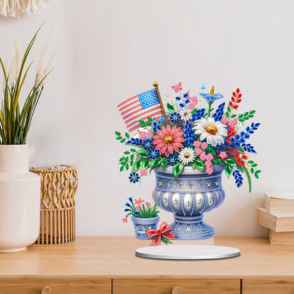 American Flag Special Shape Diamond Painting Desktop Ornament (Flower Vase 1)