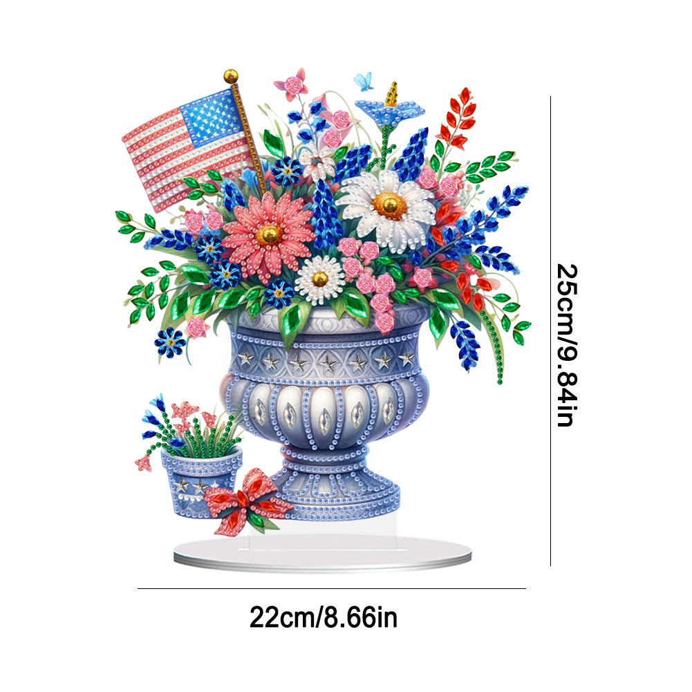 American Flag Special Shape Diamond Painting Desktop Ornament (Flower Vase 1)