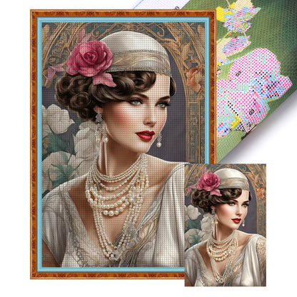 Retro Lady Woman - 11CT Stamped Cross Stitch 50*75CM