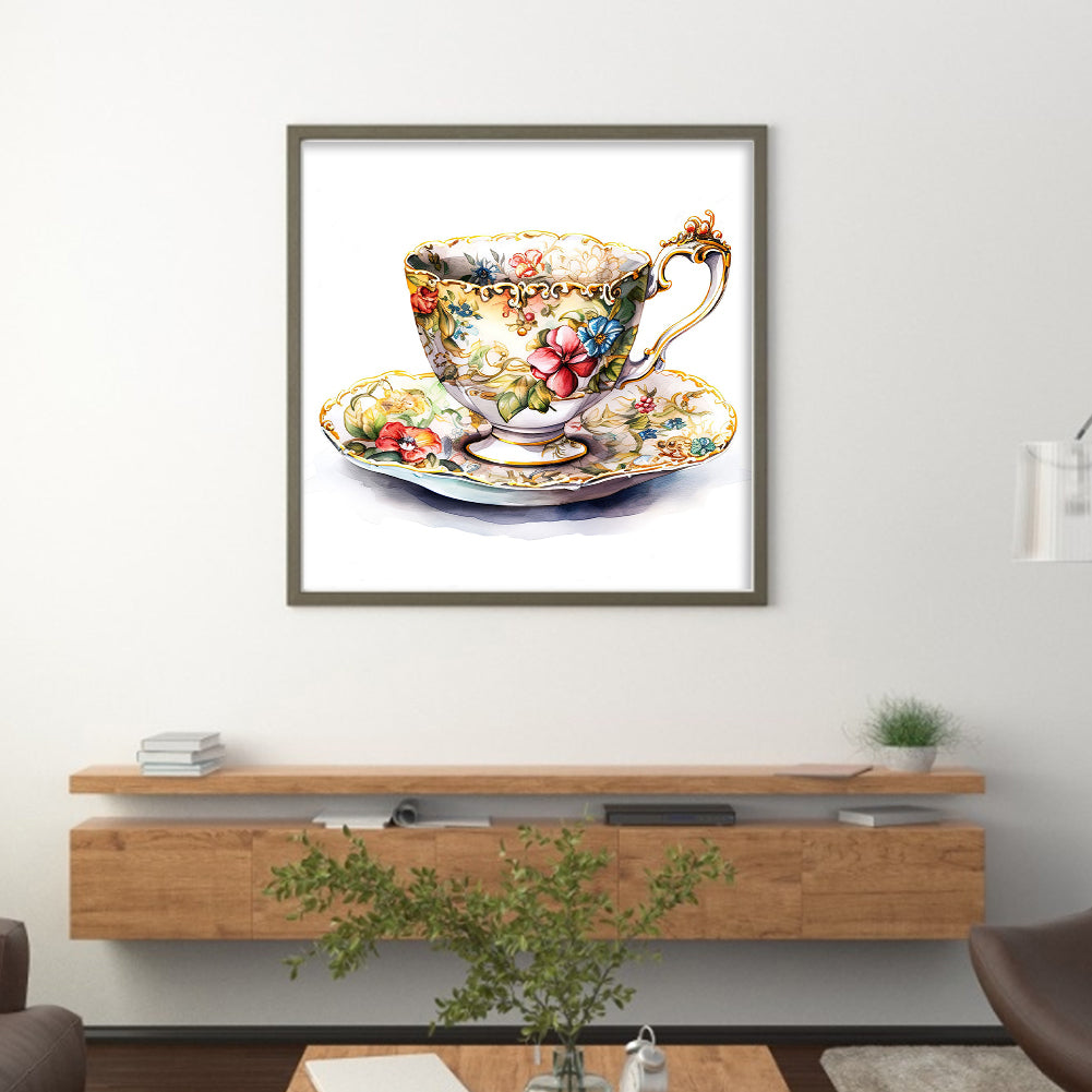 Flower Tea Cup - 14CT Stamped Cross Stitch 40*40CM