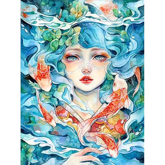 Goldfish Girl - 11CT Stamped Cross Stitch 50*65CM