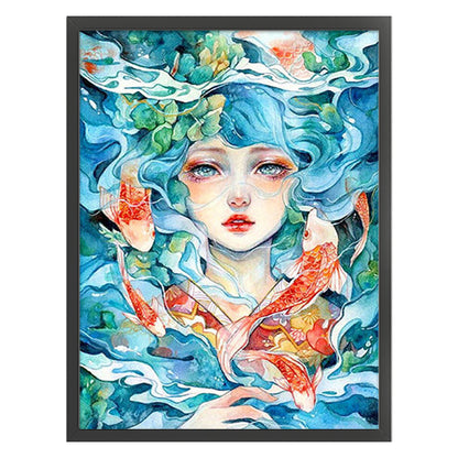 Goldfish Girl - 11CT Stamped Cross Stitch 50*65CM