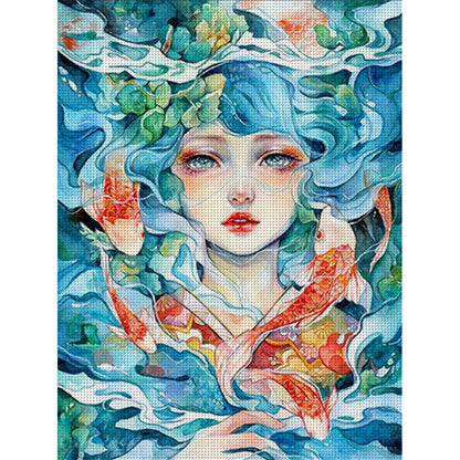 Goldfish Girl - 11CT Stamped Cross Stitch 50*65CM