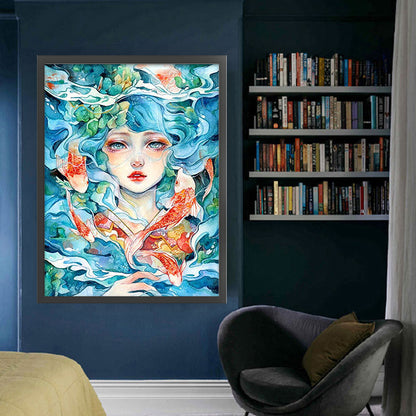 Goldfish Girl - 11CT Stamped Cross Stitch 50*65CM