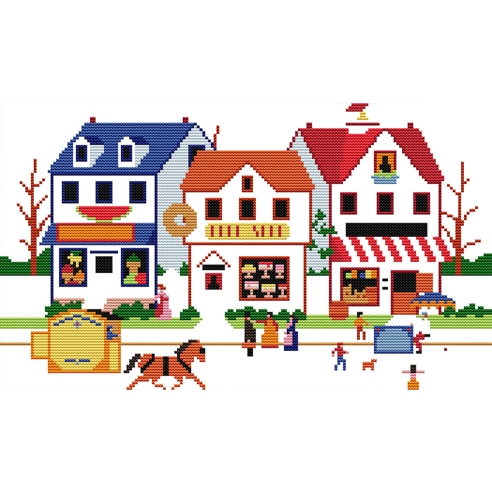 Summer Market - 14CT Stamped Cross Stitch 40*26CM(Joy Sunday)