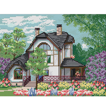 Beautiful View Of The Manor - 14CT Stamped Cross Stitch 36*29CM(Joy Sunday)