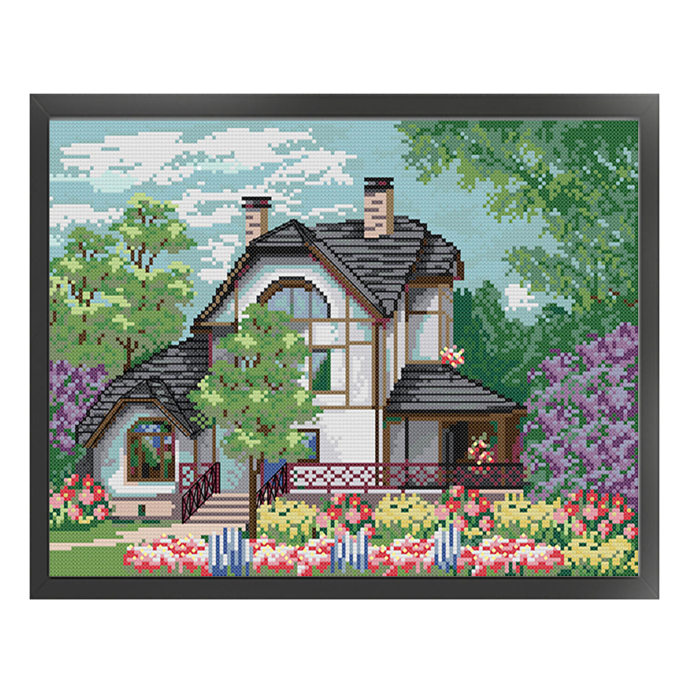 Beautiful View Of The Manor - 14CT Stamped Cross Stitch 36*29CM(Joy Sunday)