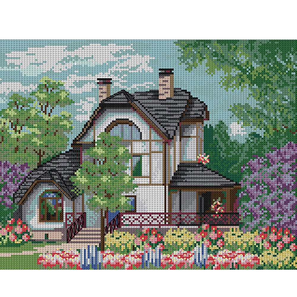 Beautiful View Of The Manor - 14CT Stamped Cross Stitch 36*29CM(Joy Sunday)