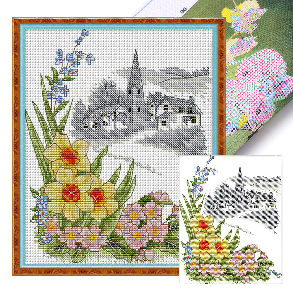Four Seasons Spring Jasmine - 14CT Stamped Cross Stitch 21*27CM(Joy Sunday)