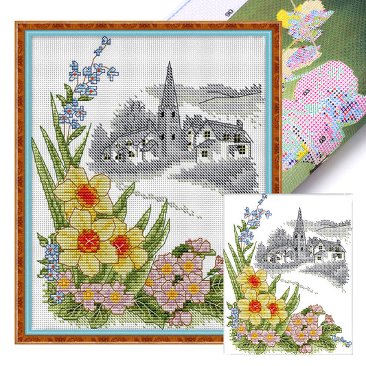 Four Seasons Spring Jasmine - 14CT Stamped Cross Stitch 21*27CM(Joy Sunday)