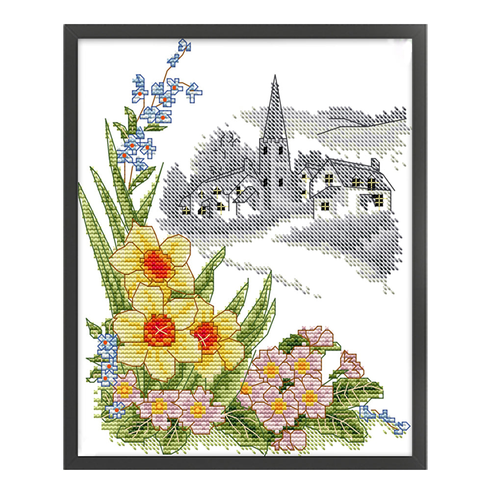 Four Seasons Spring Jasmine - 14CT Stamped Cross Stitch 21*27CM(Joy Sunday)