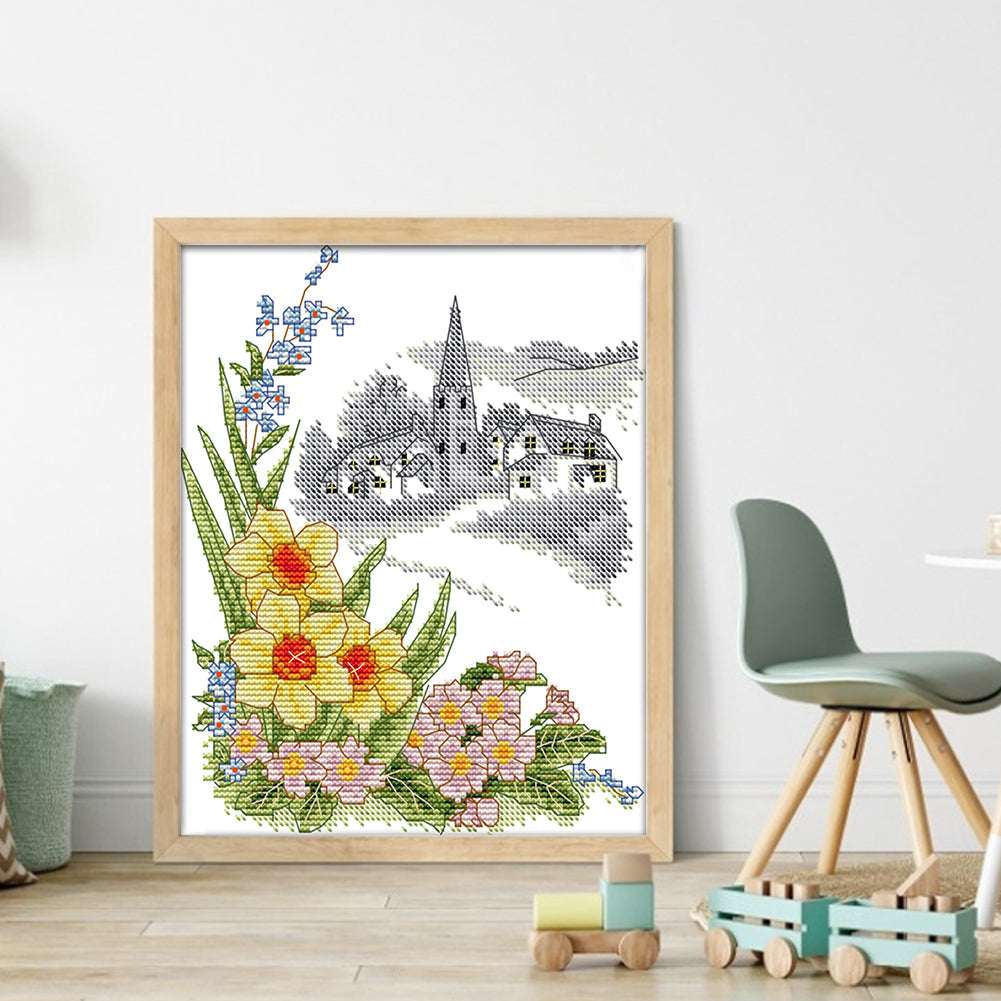 Four Seasons Spring Jasmine - 14CT Stamped Cross Stitch 21*27CM(Joy Sunday)