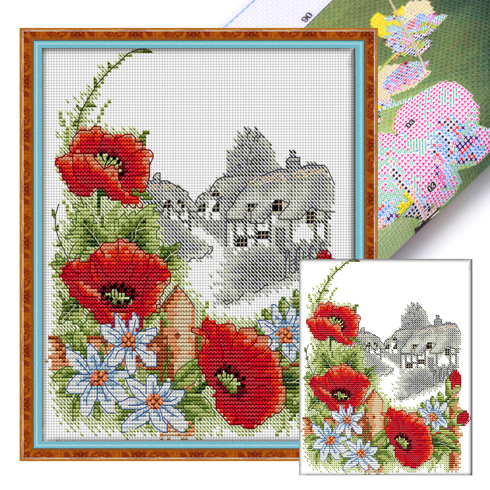 Four Seasons Summer Poppy - 14CT Stamped Cross Stitch 21*26CM(Joy Sunday)