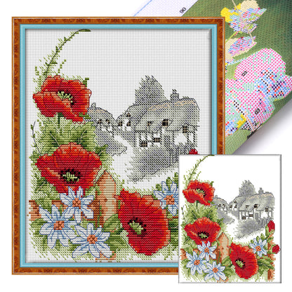 Four Seasons Summer Poppy - 14CT Stamped Cross Stitch 21*26CM(Joy Sunday)